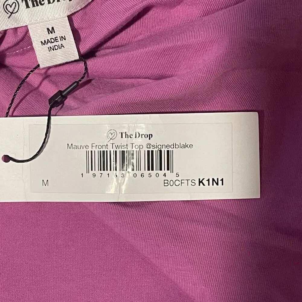 The Drop Women Mauve Twist Front Crop Top Long Sleeve Knit M Signedblake